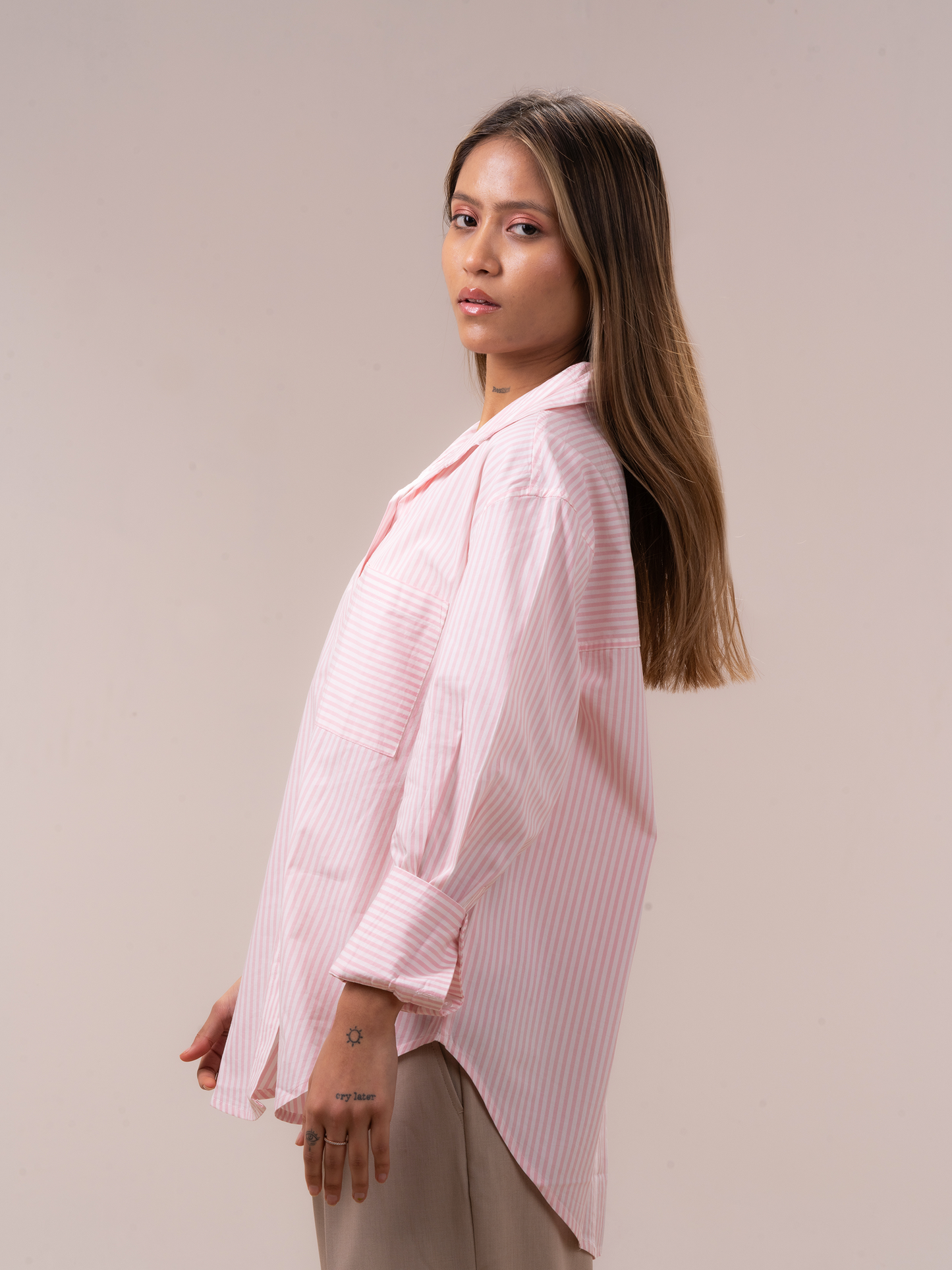 Peach Striped Oversized Shirt