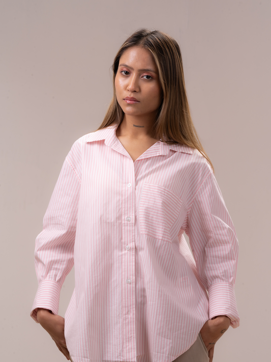 Peach Striped Oversized Shirt