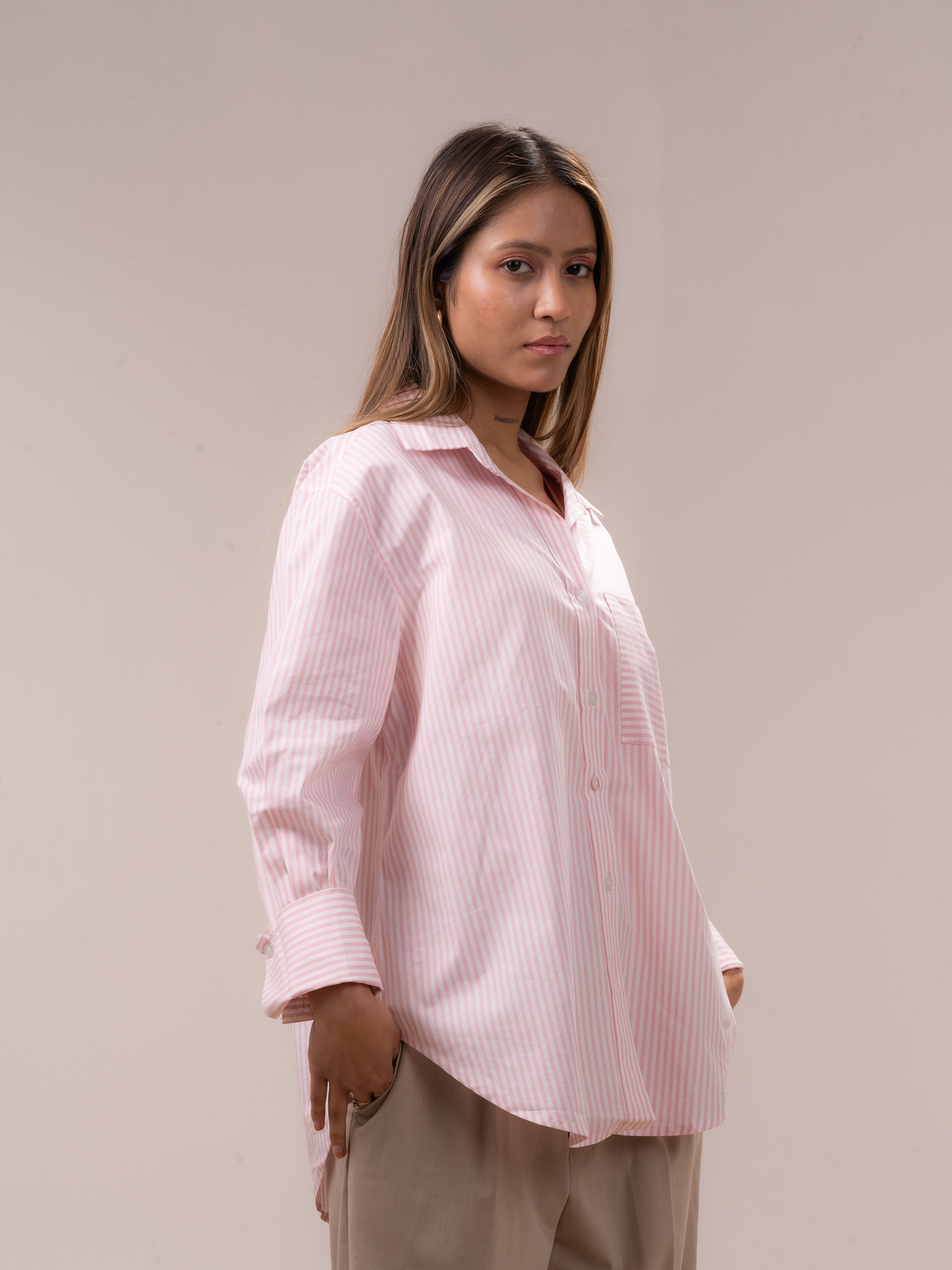 Peach Striped Oversized Shirt