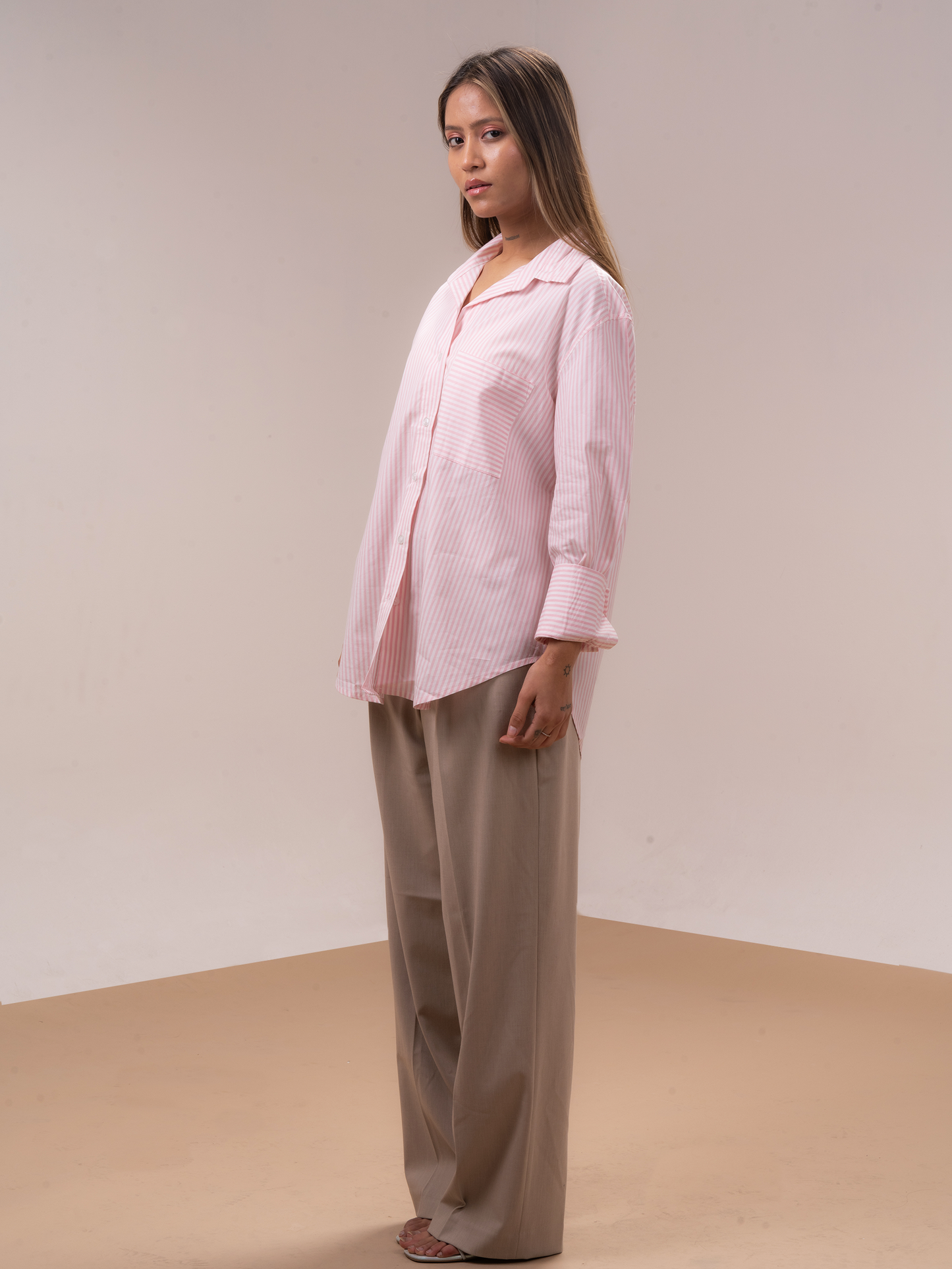 Peach Striped Oversized Shirt