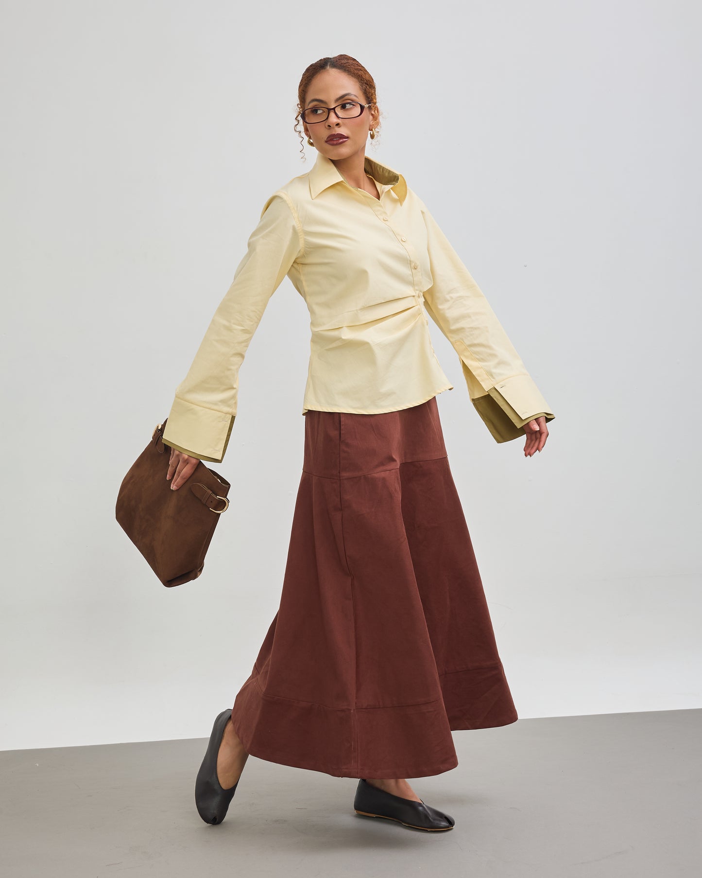 The Structured Tiered Skirt - Coffee Brown