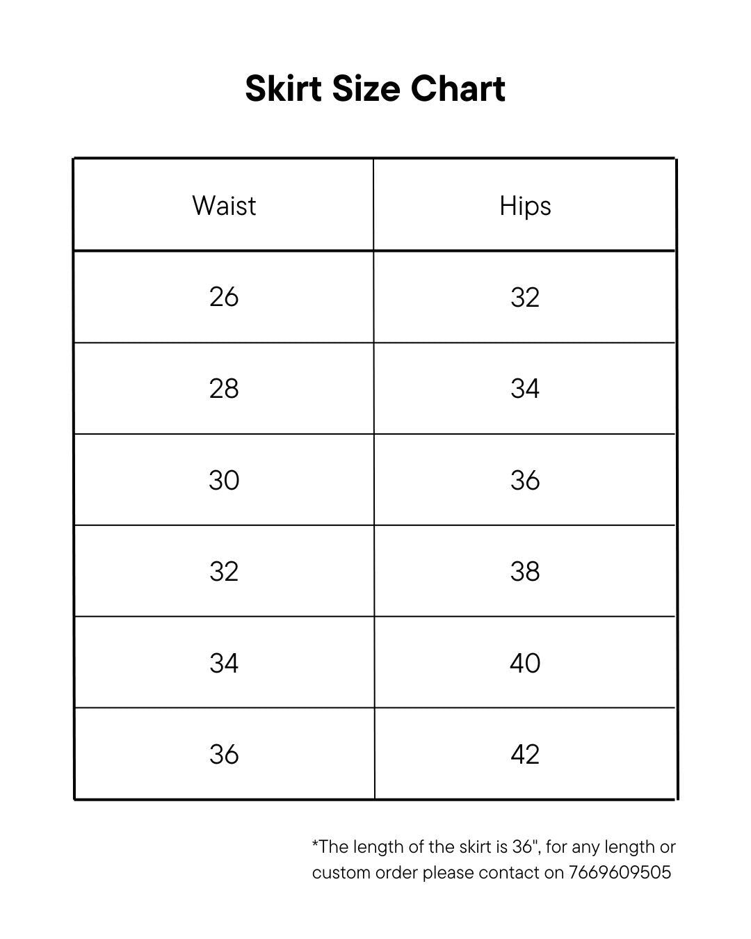 Clofii Skirt Size Chart