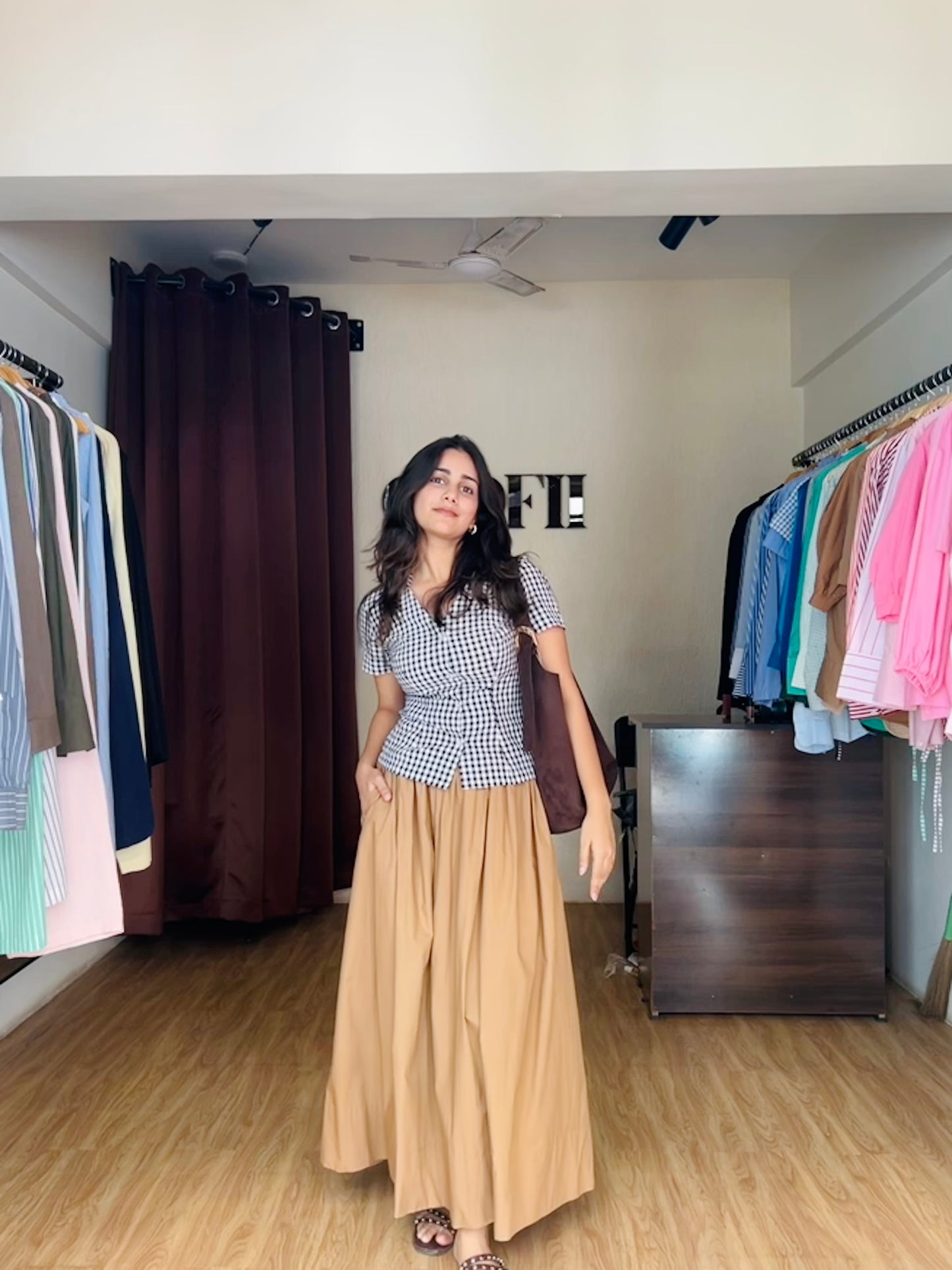 Beige Cotton Poplin Skirt