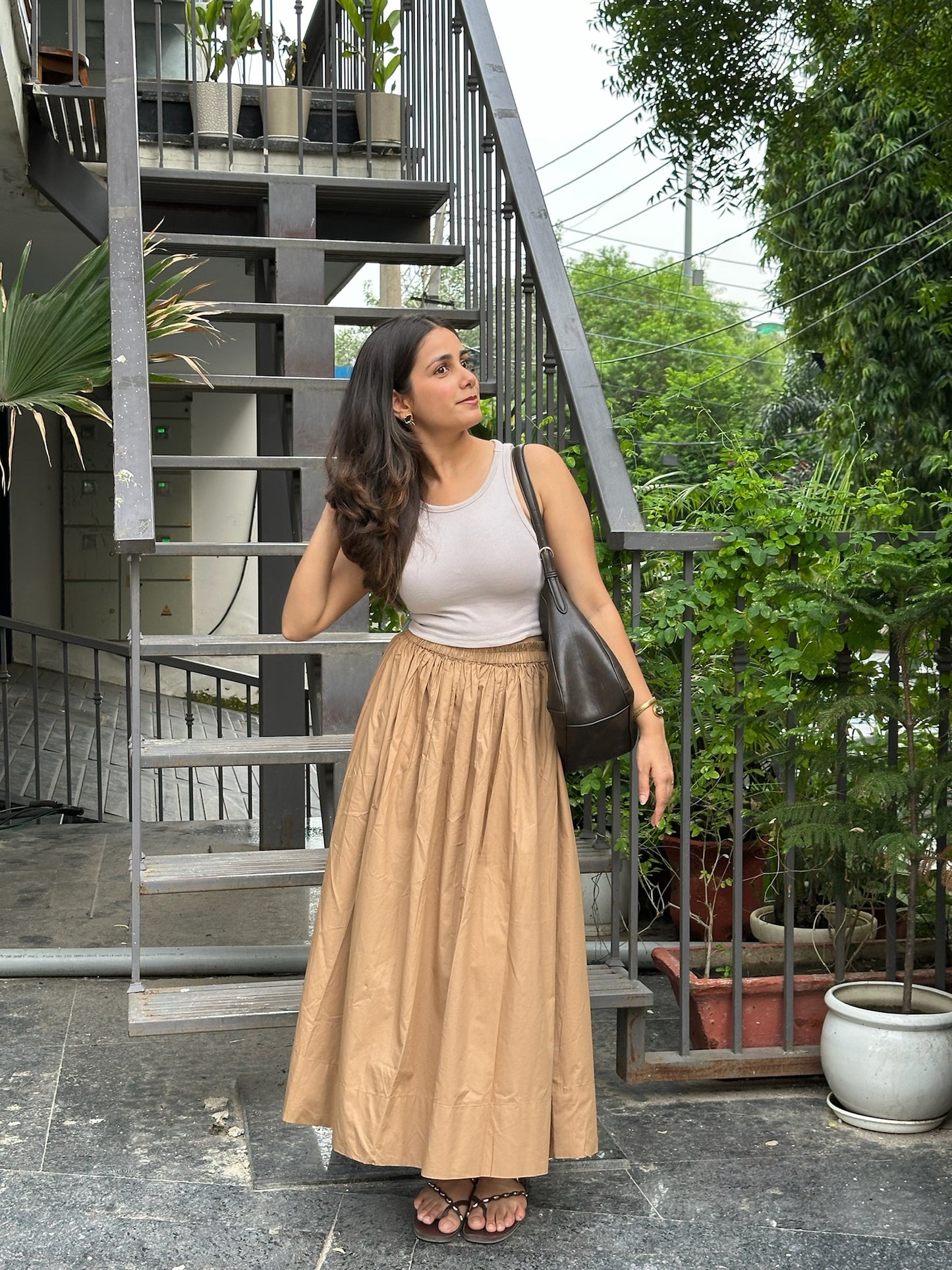 Beige Cotton Poplin Skirt