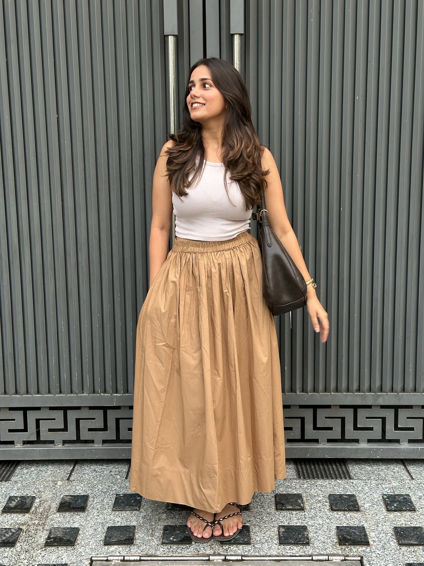 Beige Cotton Poplin Skirt