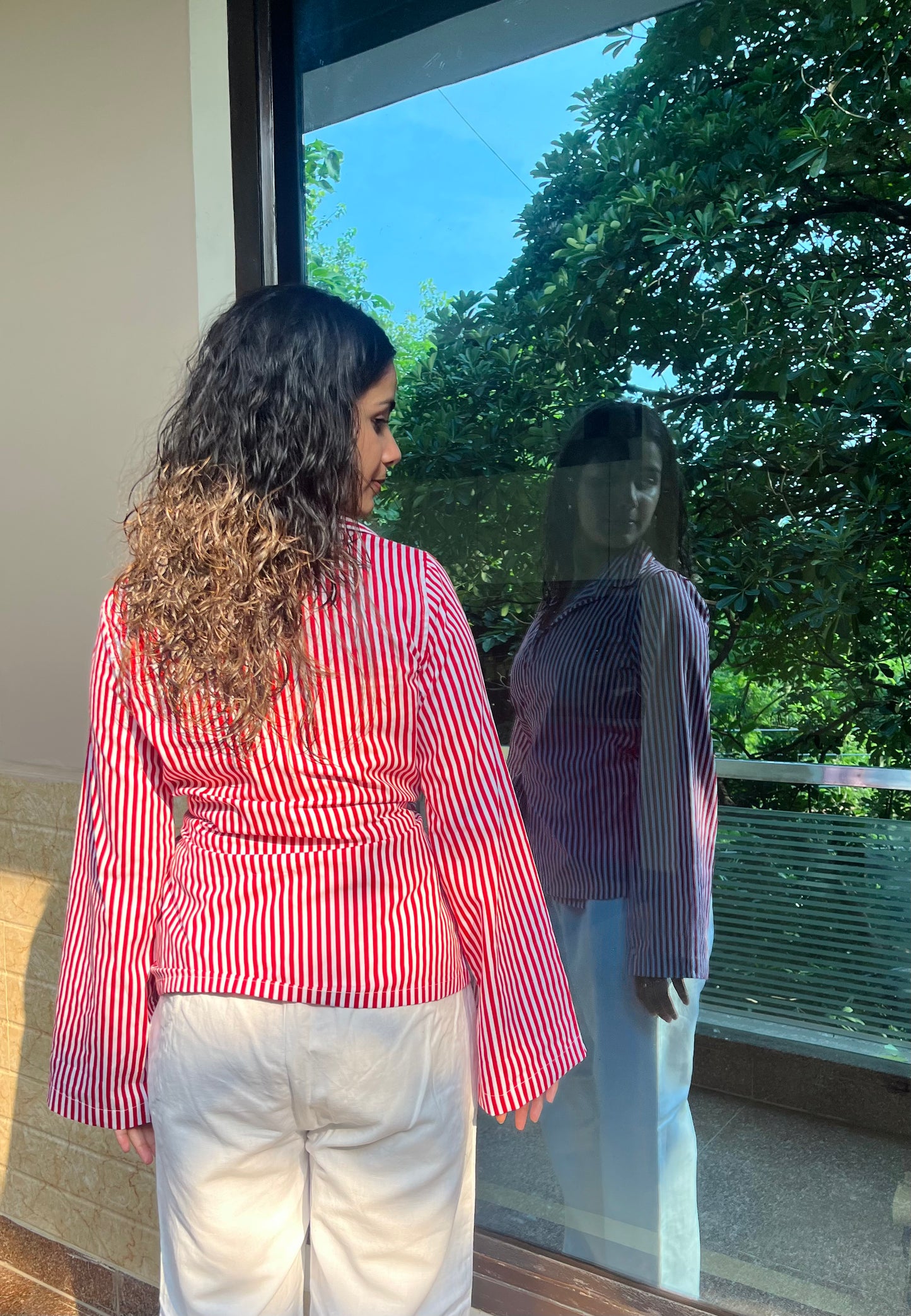 Red Striped Wrap Shirt