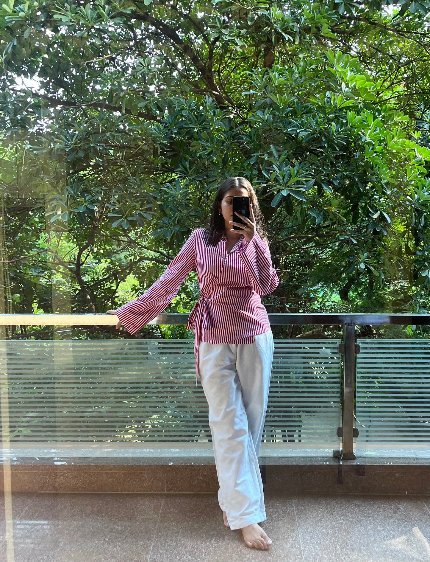 Red Striped Wrap Shirt