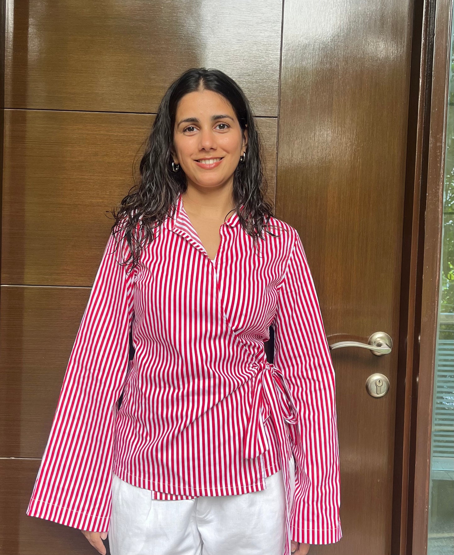 Red Striped Wrap Shirt