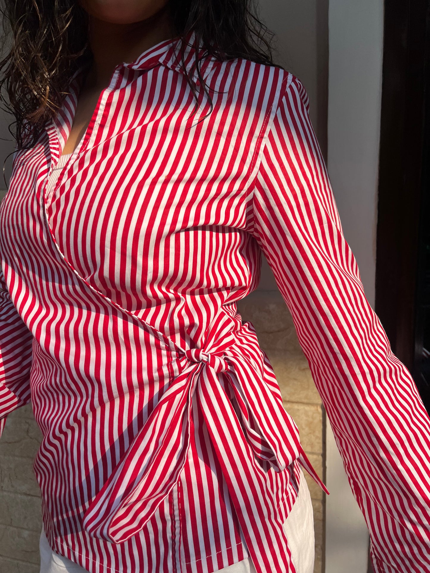 Red Striped Wrap Shirt