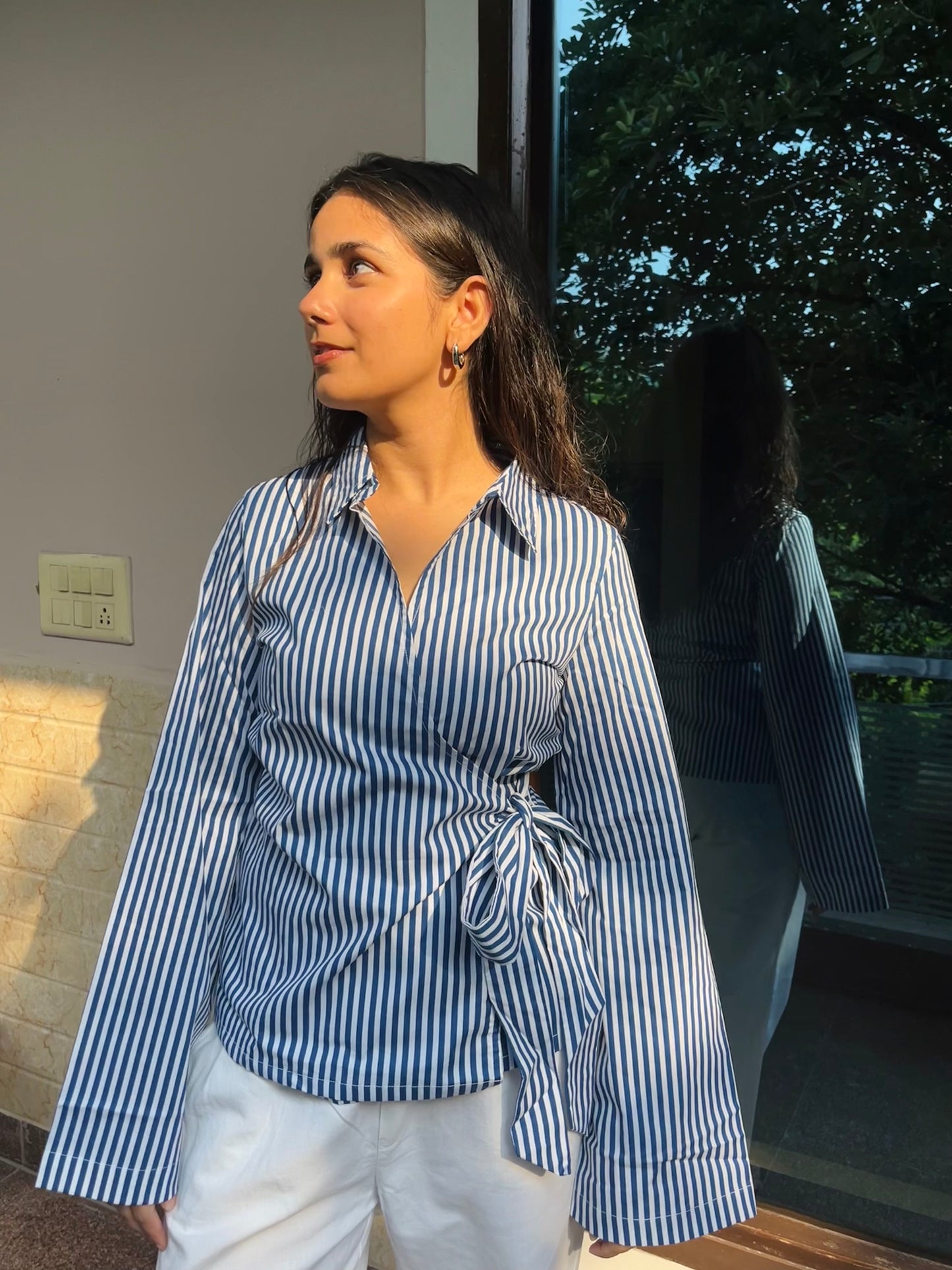 Blue Striped Wrap Shirt