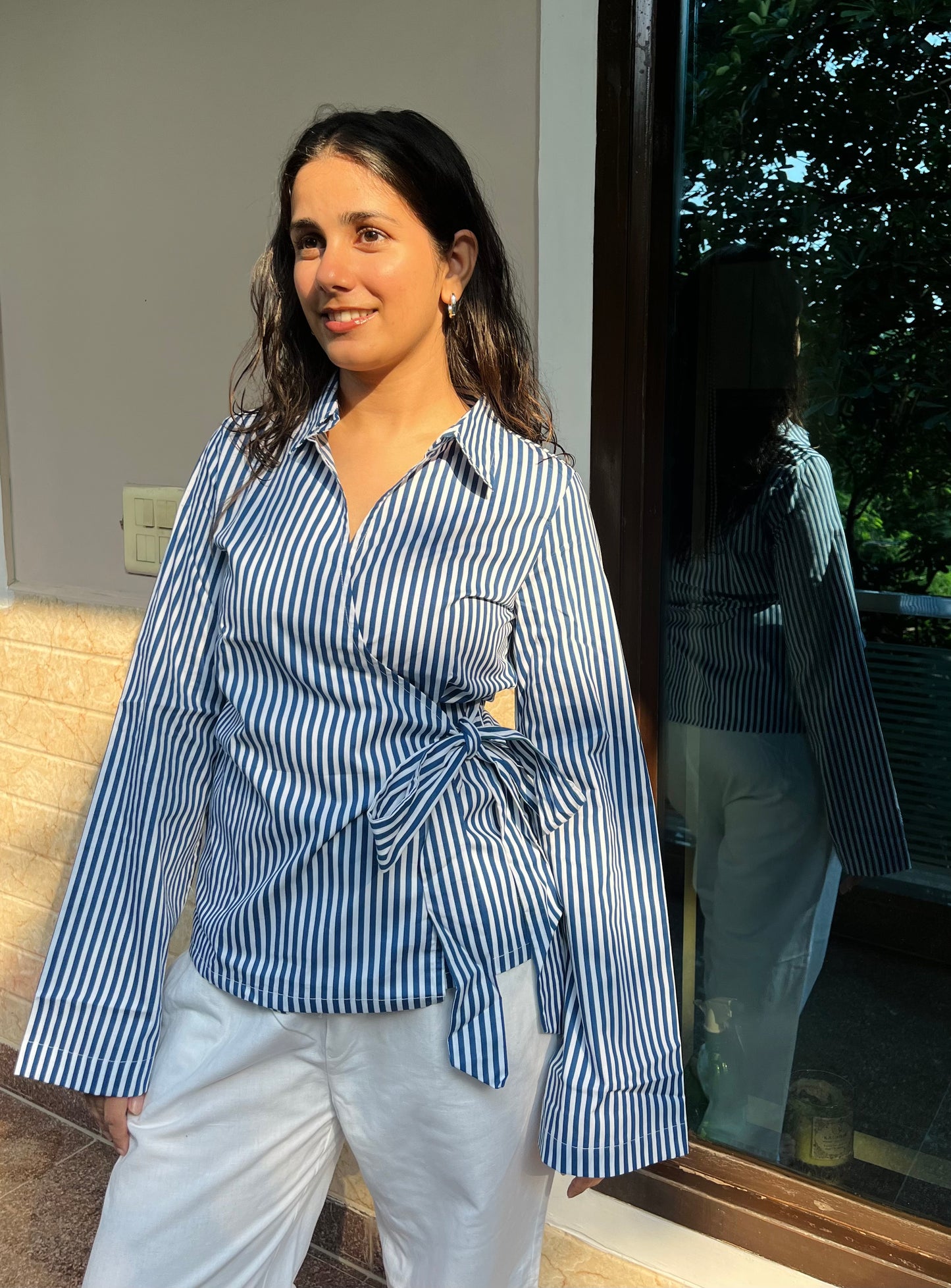 Blue Striped Wrap Shirt