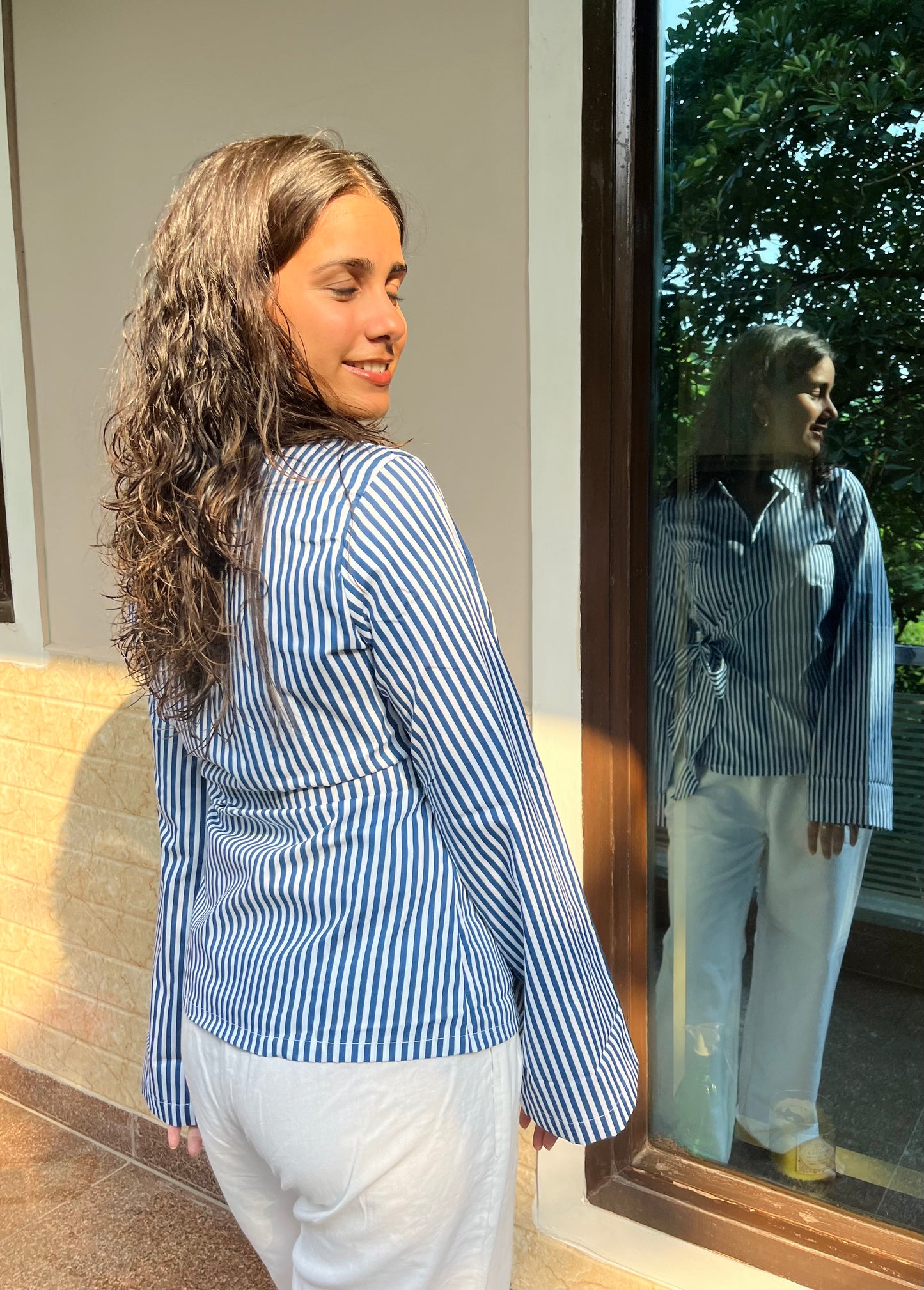 Blue Striped Wrap Shirt