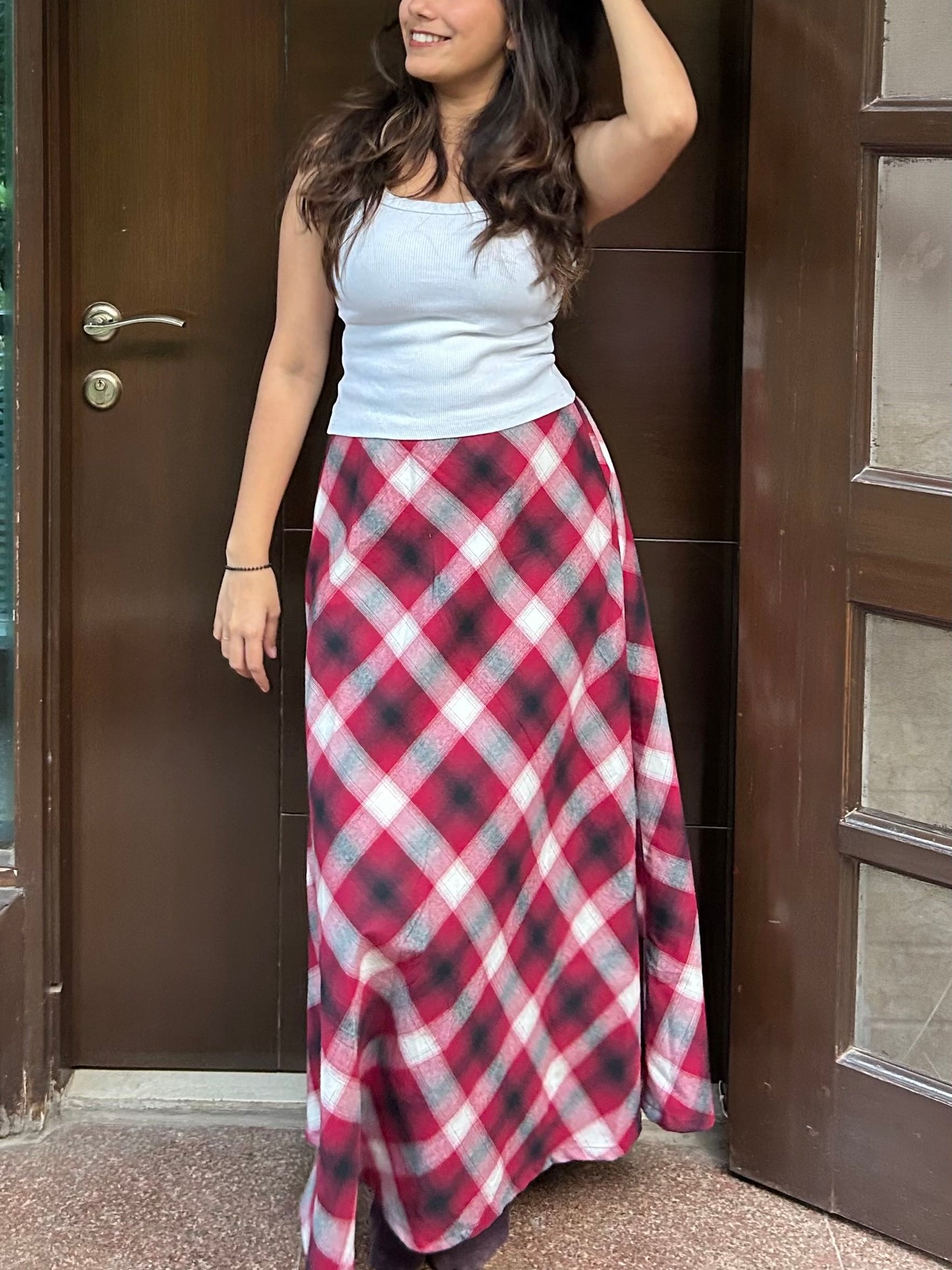 Red Plaid Brushed Cotton Skirt