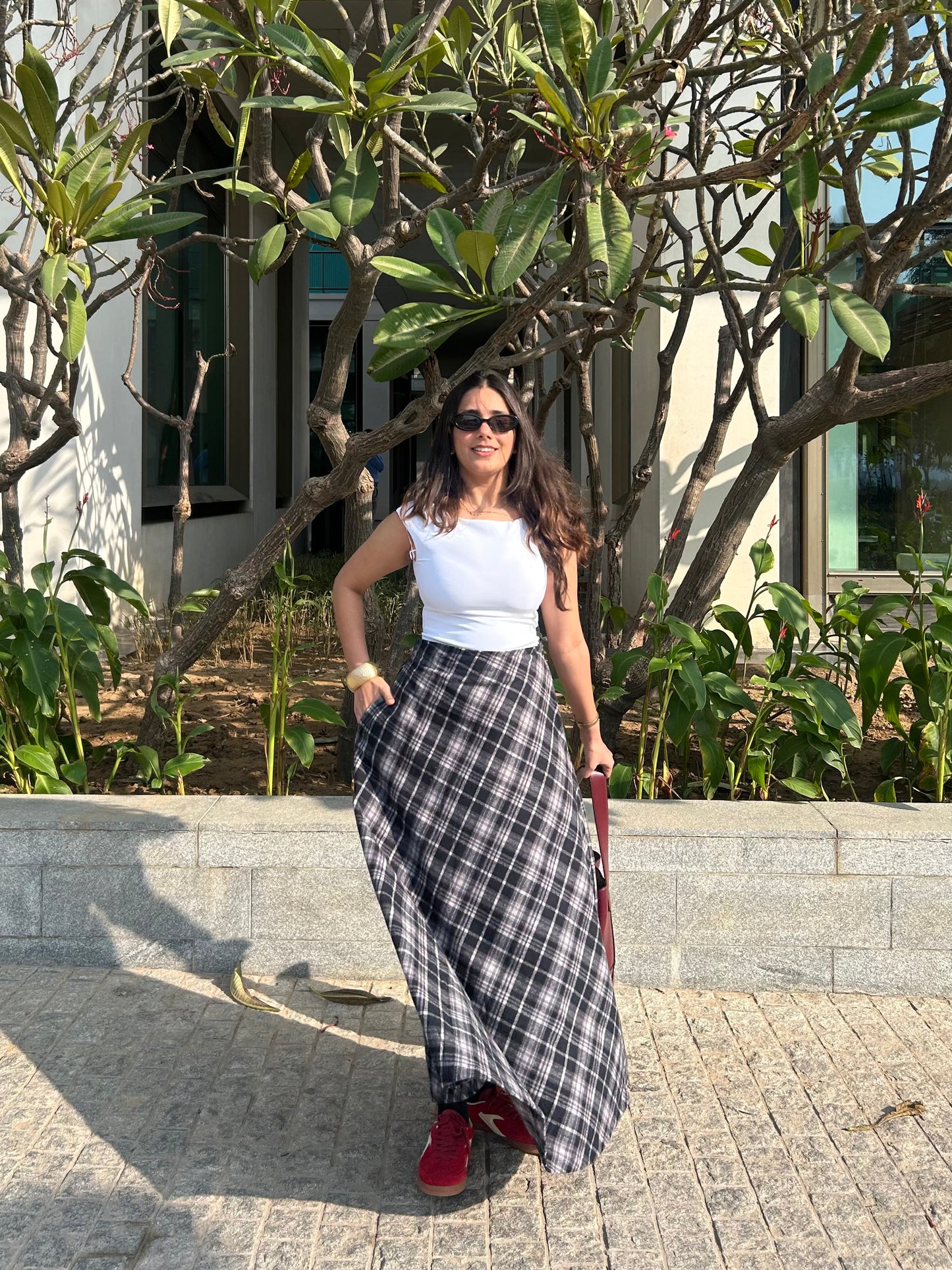 B&W Plaid Brushed Cotton Skirt