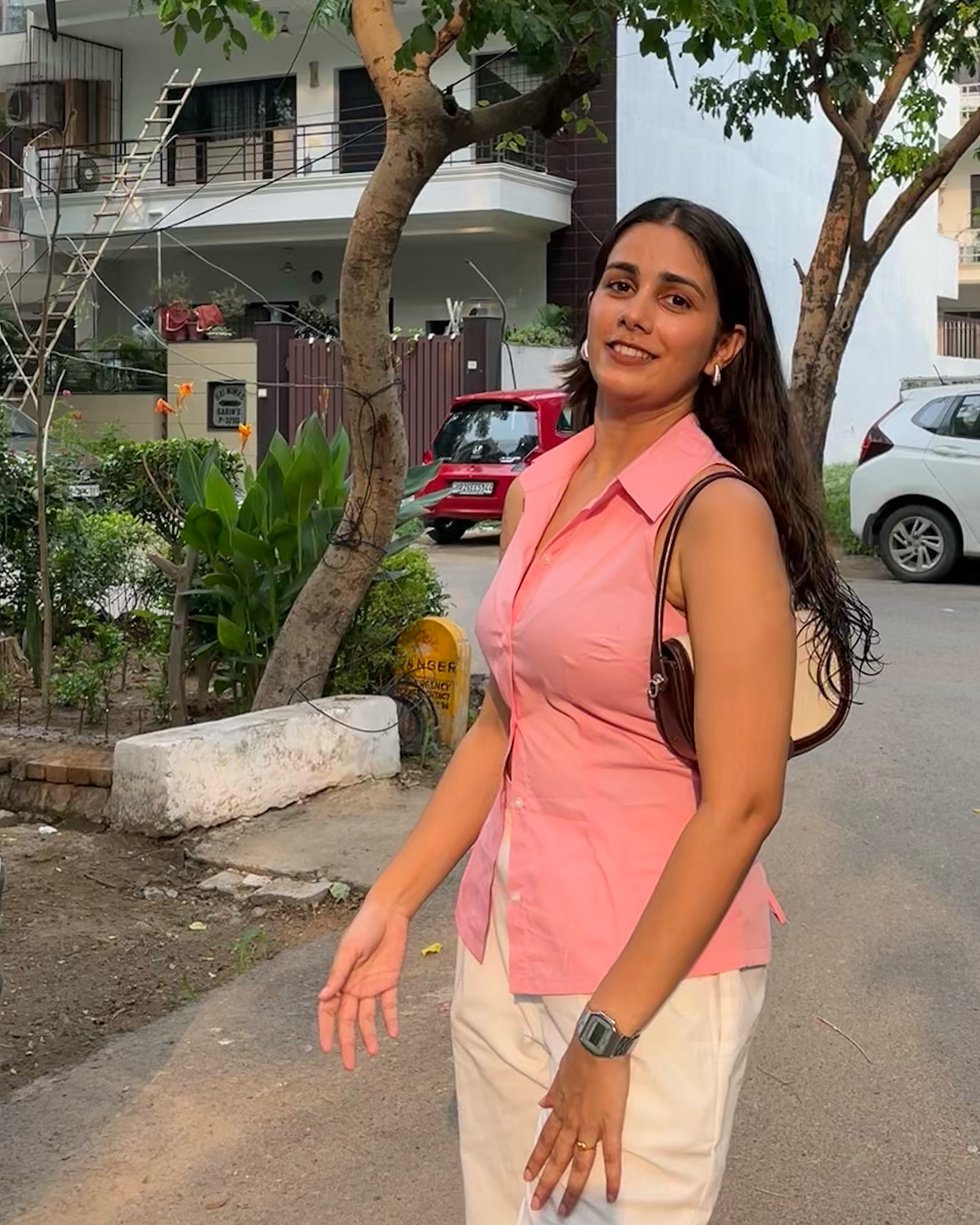 Powder Pink Halter Neck Fitted Shirt –  Tie-Back Detail