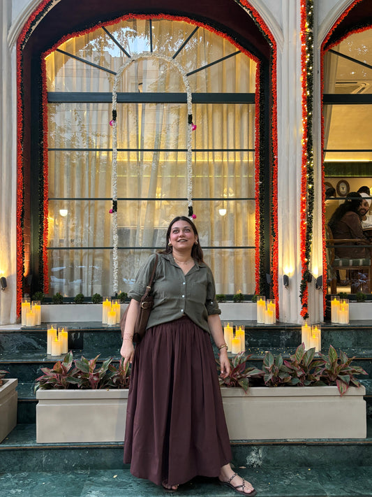 Coffee Brown Cotton Poplin Skirt