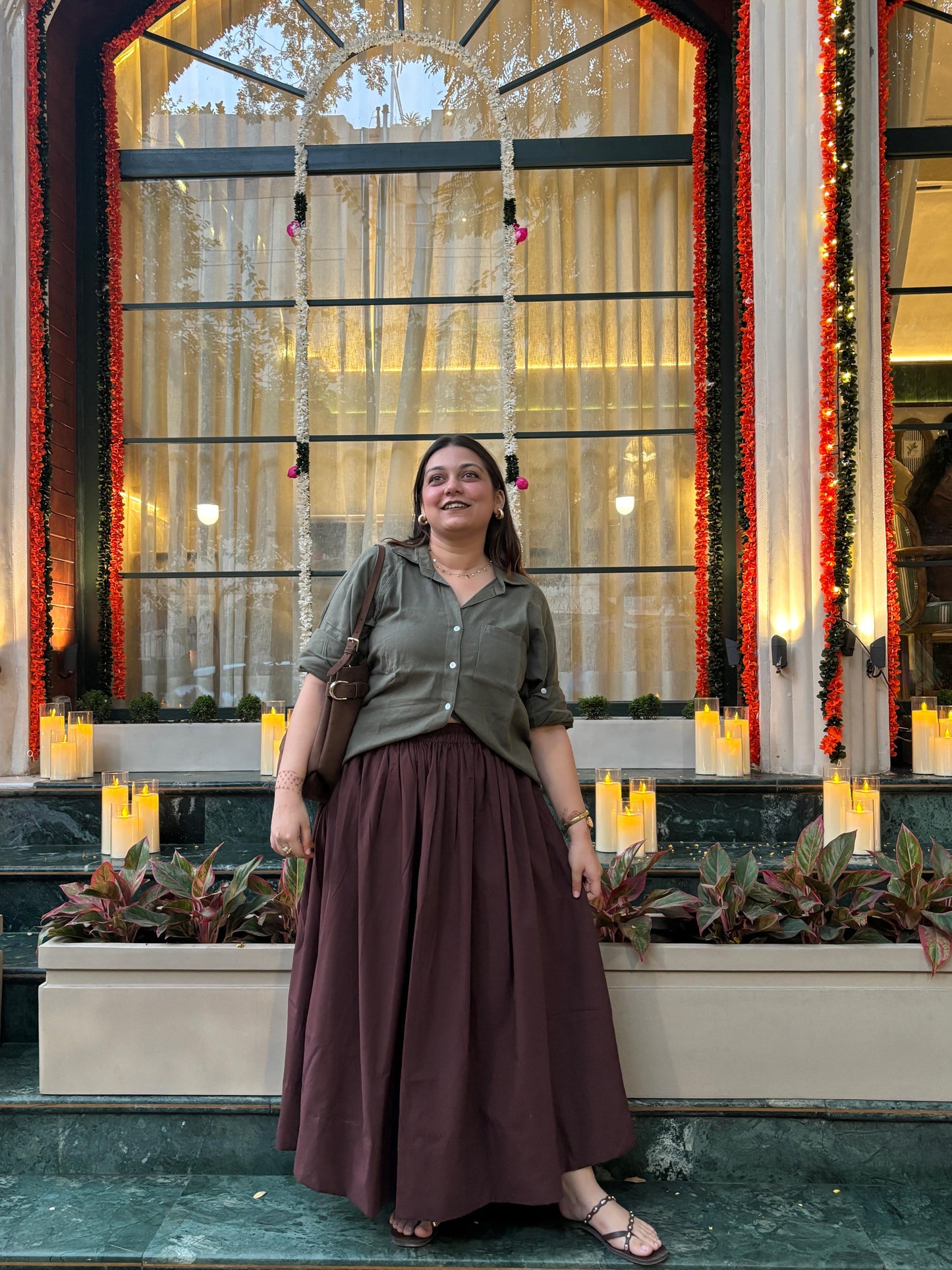 Coffee Brown Cotton Poplin Skirt