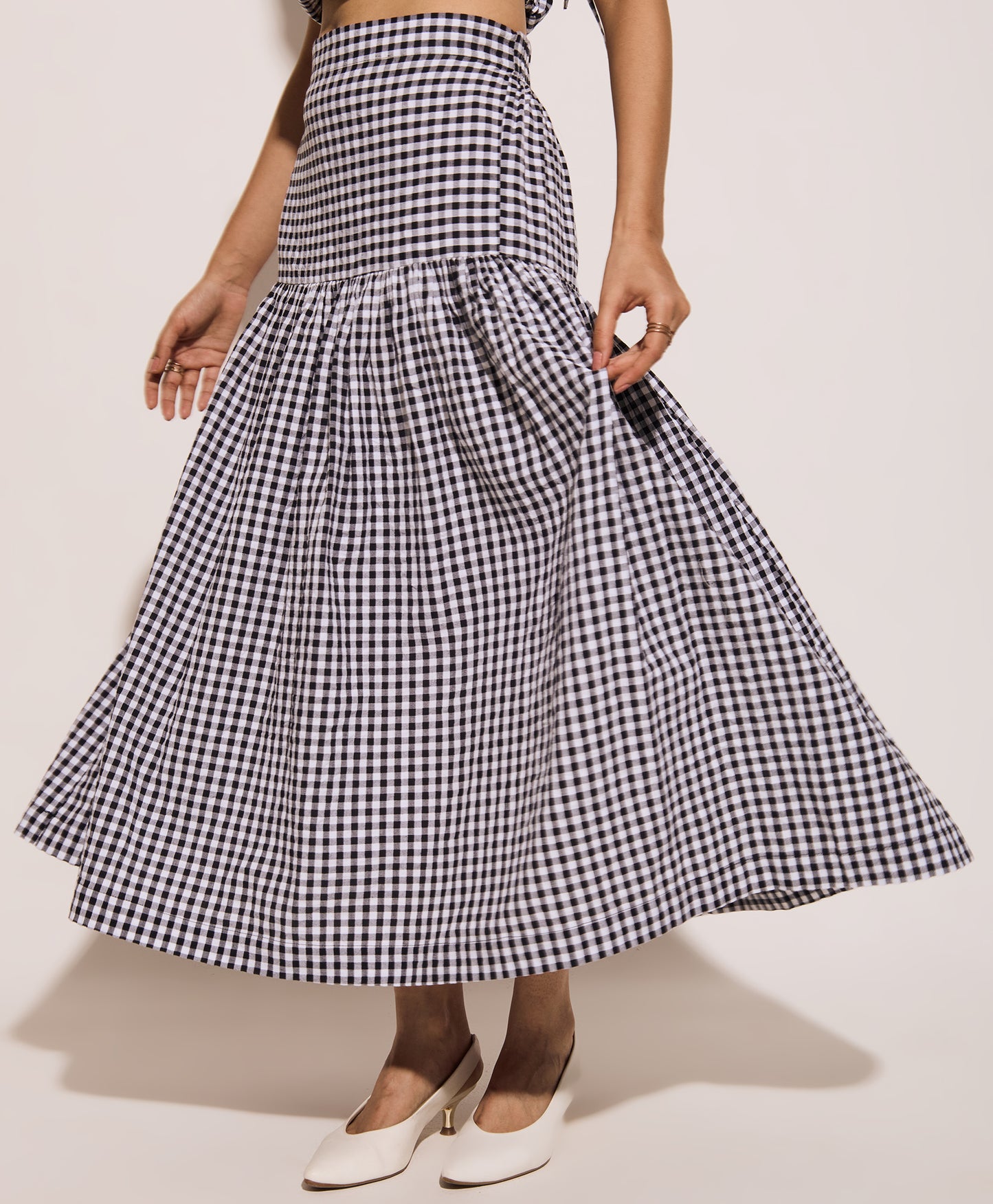tailored black gingham skirt for women
