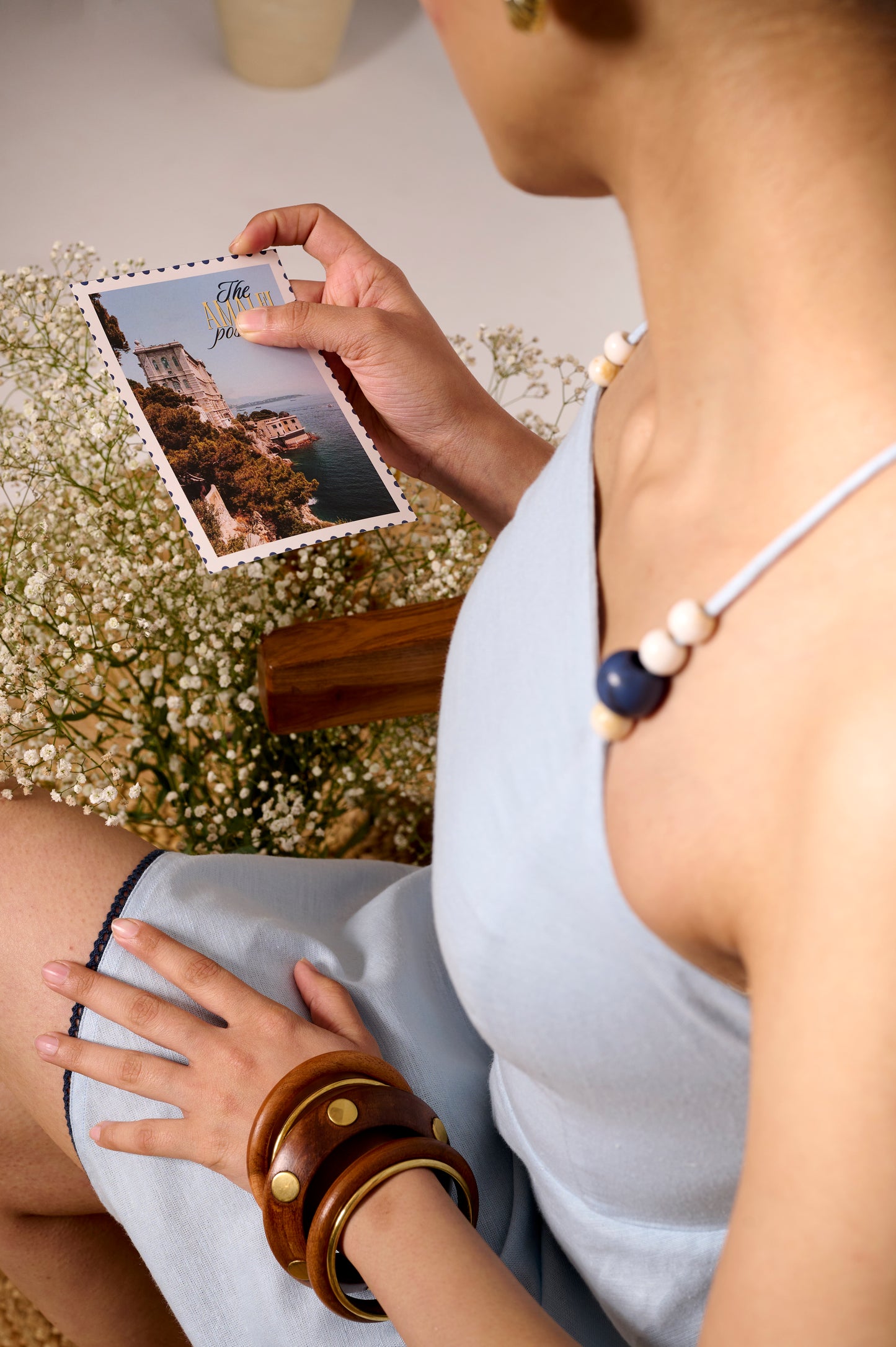 Powder blue Linen Tie-Back Short Dress