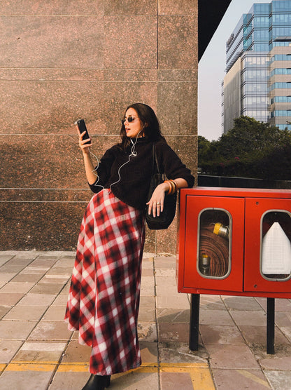 Red Plaid Brushed Cotton Skirt