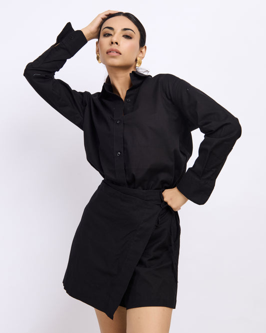 Black Linen Skort