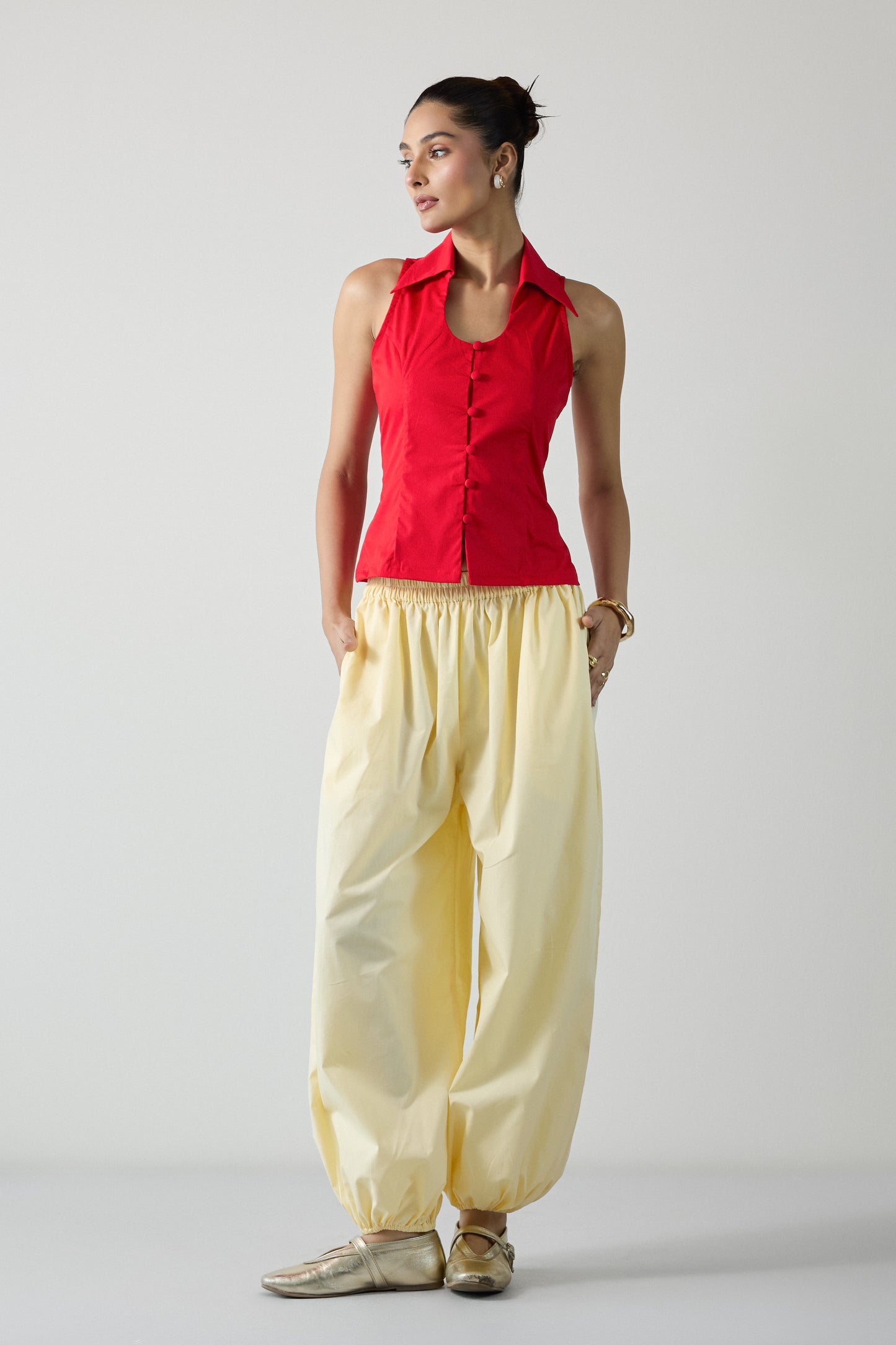 The City Halter Shirt- Goji Red