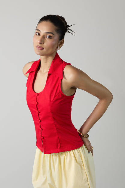The City Halter Shirt- Goji Red