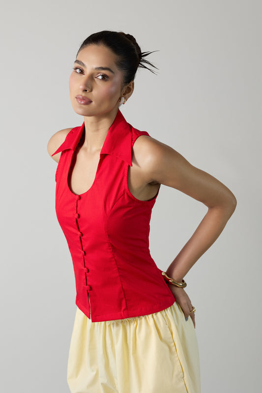 The City Halter Shirt- Goji Red