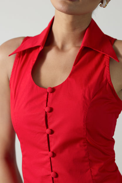 The City Halter Shirt- Goji Red