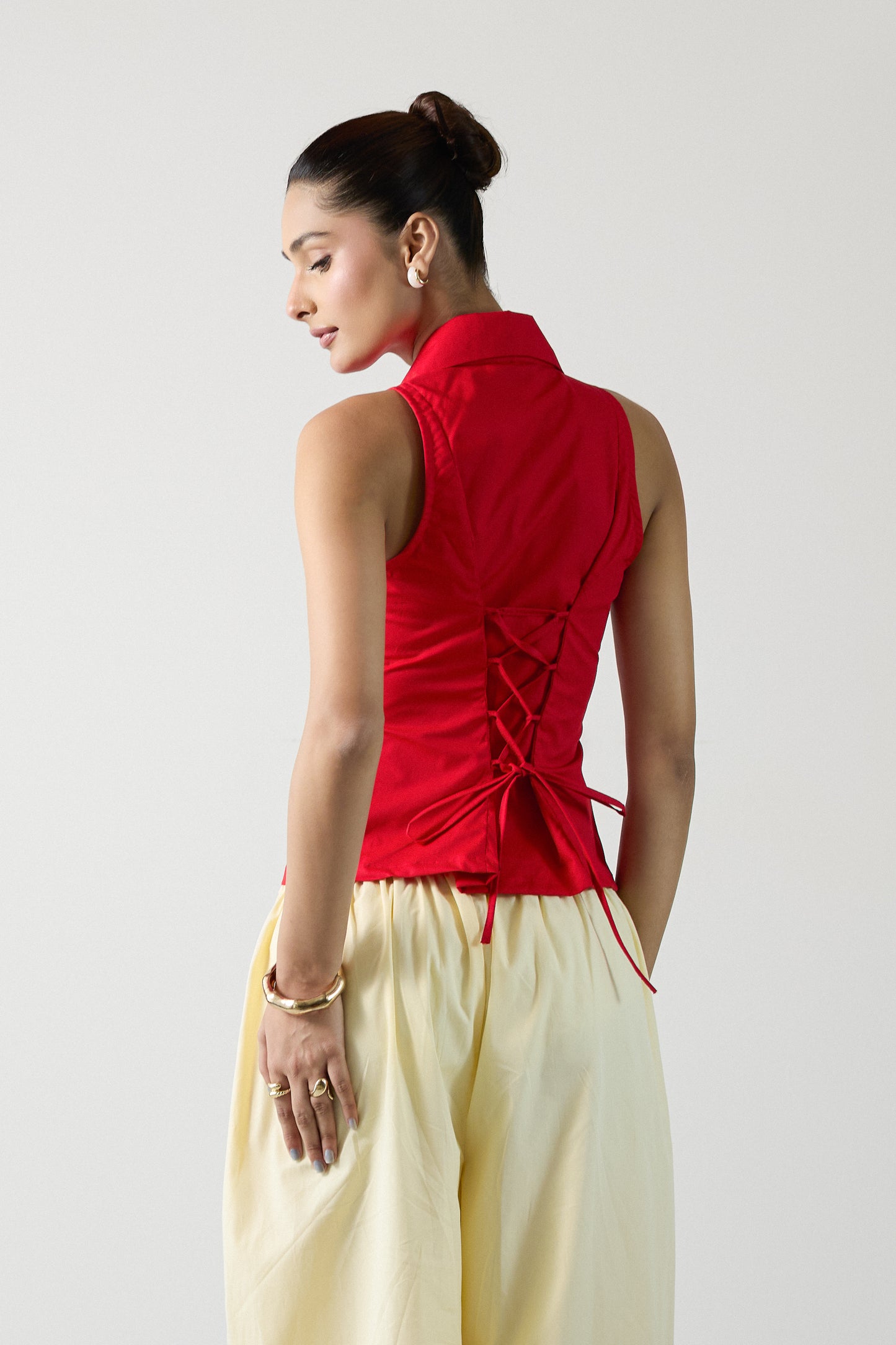 The City Halter Shirt- Goji Red