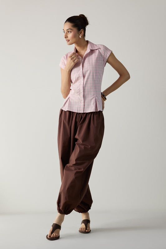 The Pleated Cinch Shirt- Pink