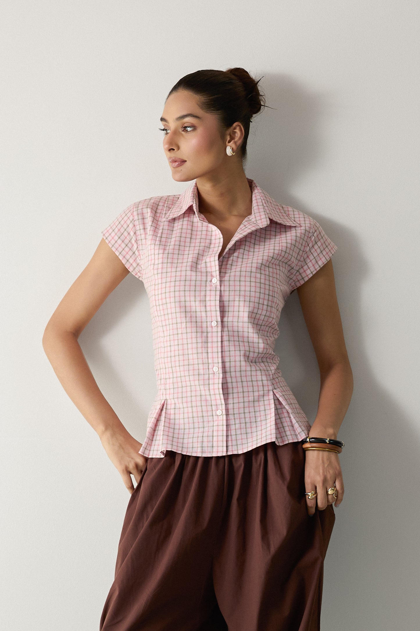 The Pleated Cinch Shirt- Pink