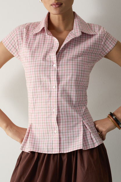 The Pleated Cinch Shirt- Pink