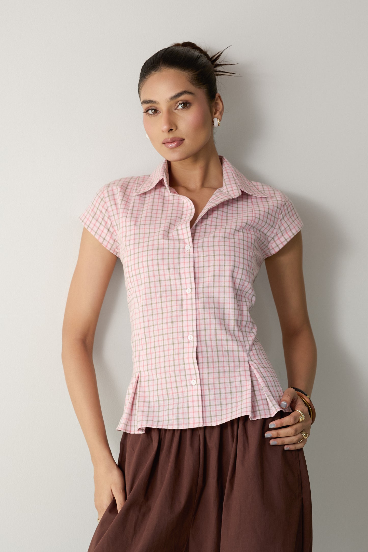 The Pleated Cinch Shirt- Pink