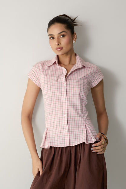 The Pleated Cinch Shirt- Pink