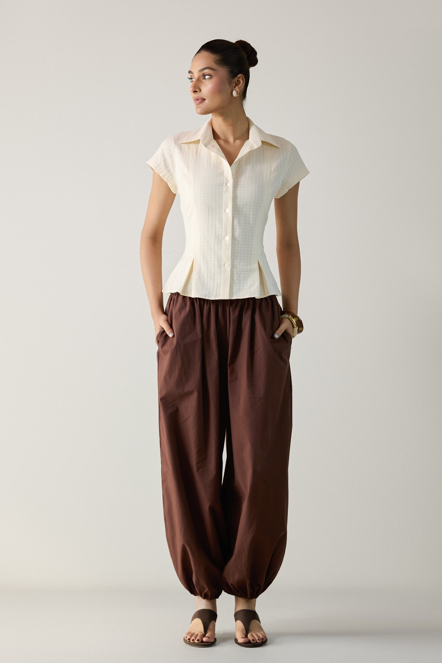 The Pleated Cinch Shirt- Butter White