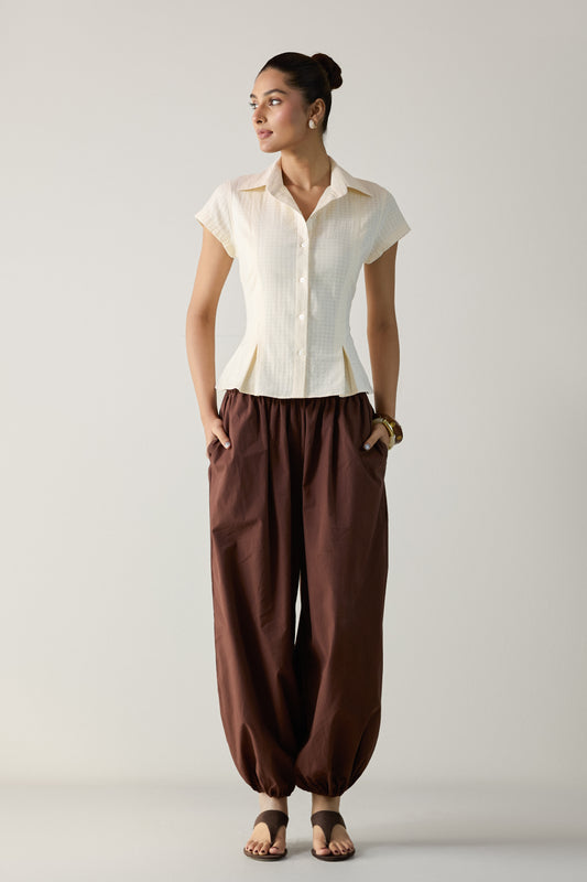 The Pleated Cinch Shirt- Butter White