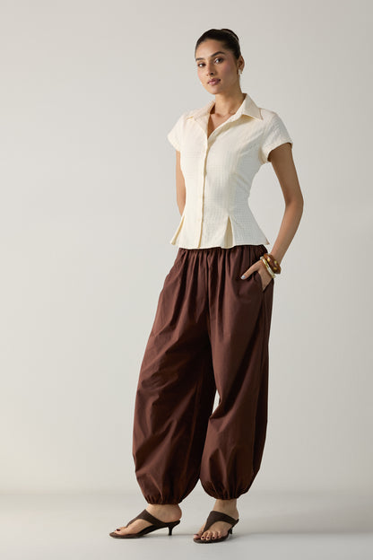 The Pleated Cinch Shirt- Butter White