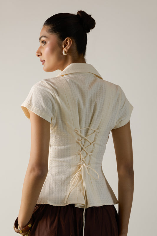 The Pleated Cinch Shirt- Butter White