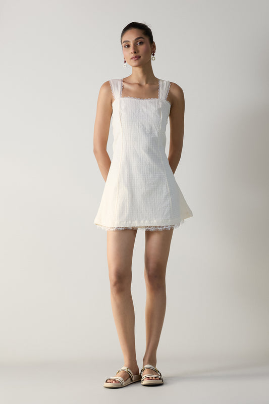 The Soft Frill Mini Dress- Butter White