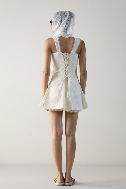 The Soft Frill Mini Dress- Butter White