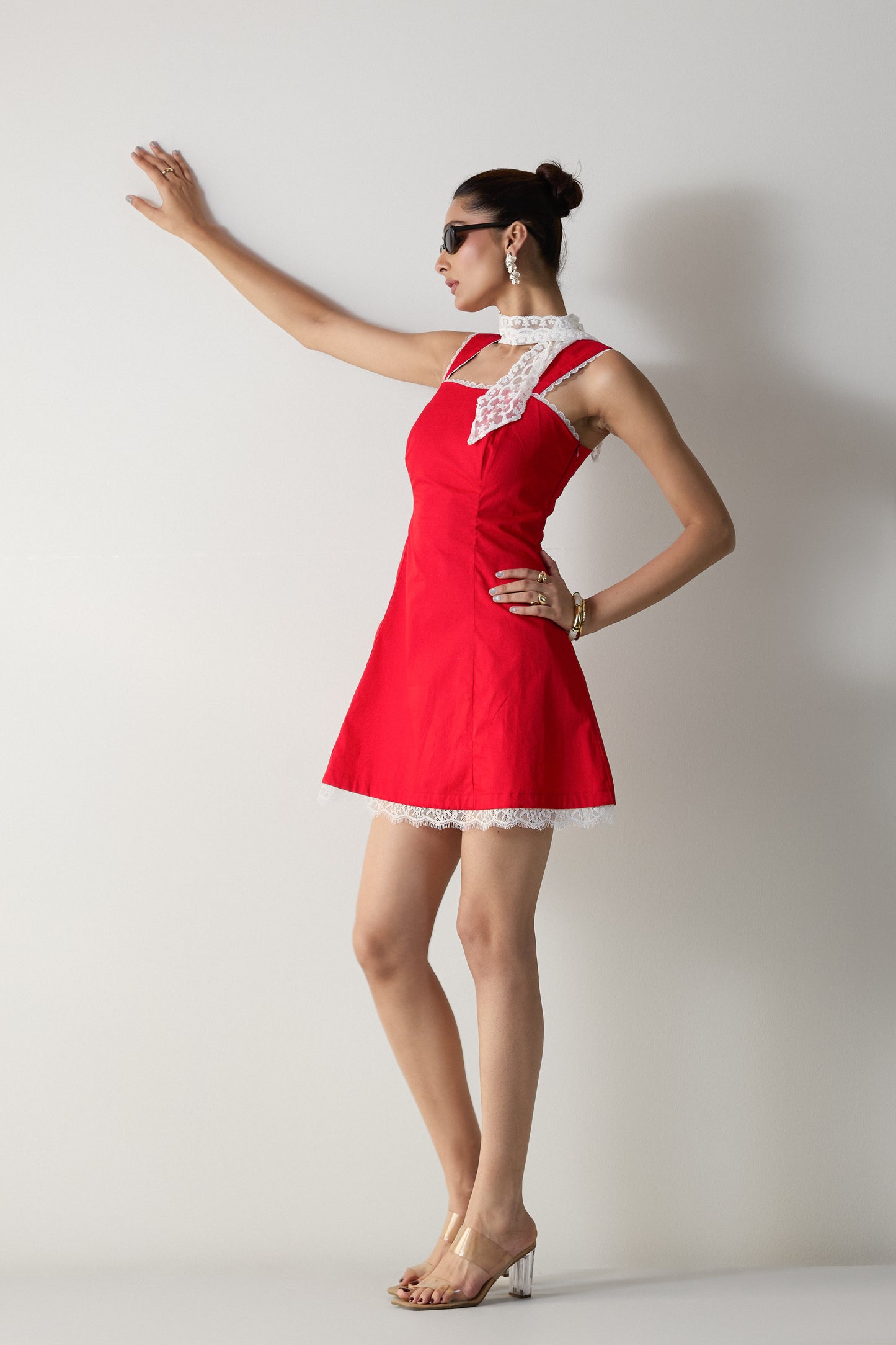 The Soft Frill Mini Dress- Goji Red