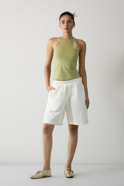 Shell Button Top- Sage Green