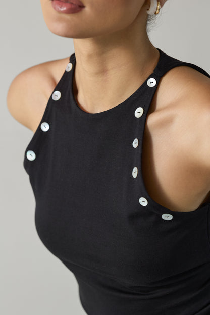 Shell Button Top- Black