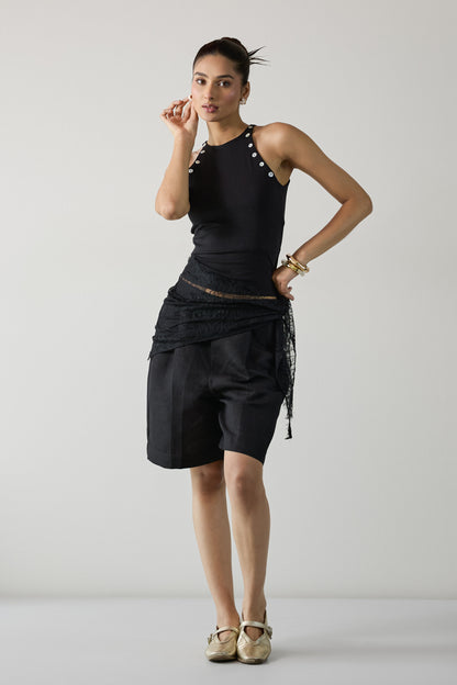 Shell Button Top- Black