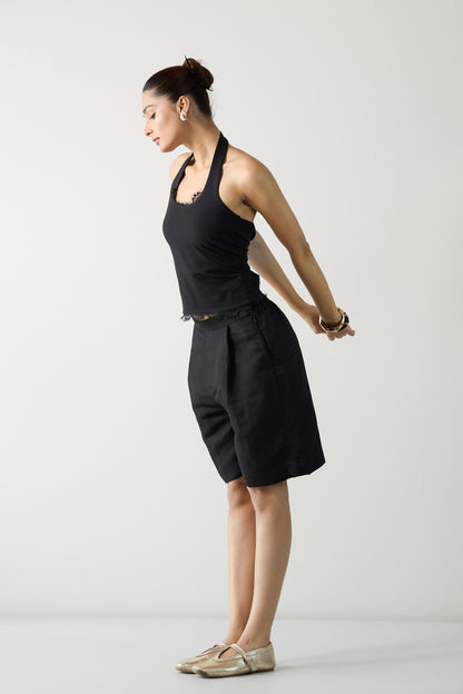 Petal Halter Top- Black