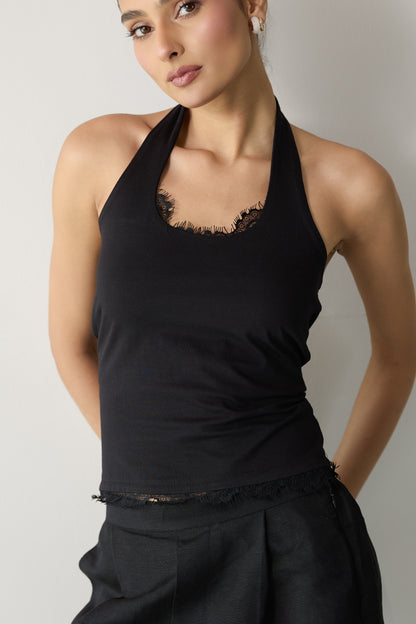 Petal Halter Top- Black