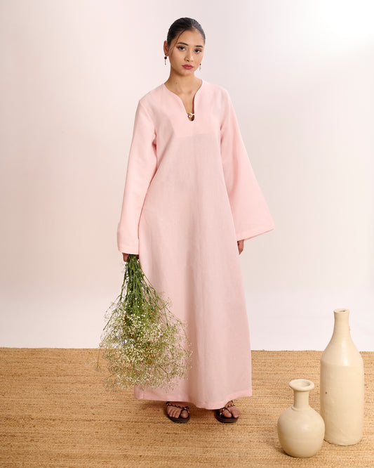 Baby pink Column Long Linen Dress