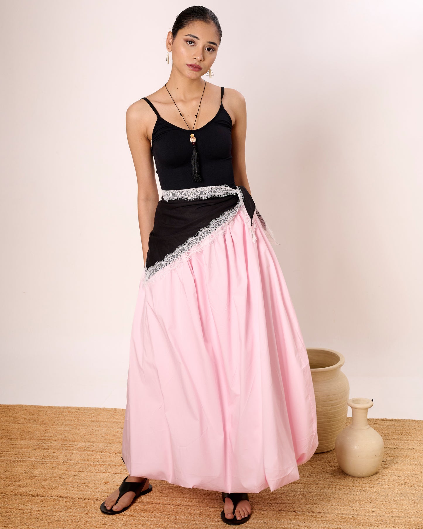 Baby Pink Long Balloon skirt