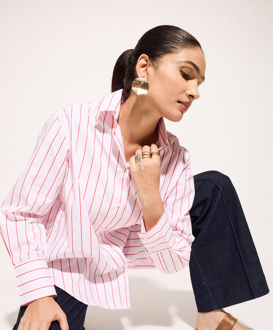 Red Pin Striped Oversized Shirt